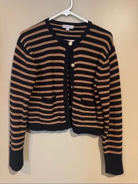 J. Crew Black & Camel Striped Button-Front Cardigan